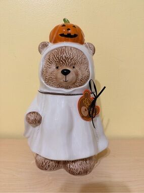 Creepy critters teddy bear cookie jar Halloween costume with pumpkin